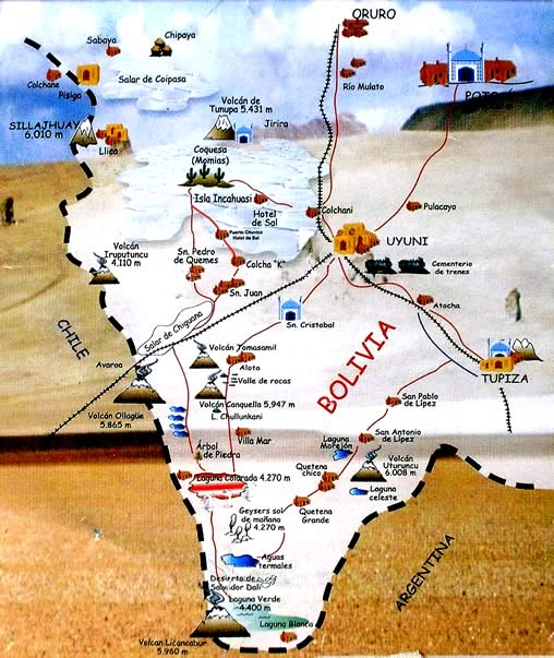 Map of Uyuni tourist attractions